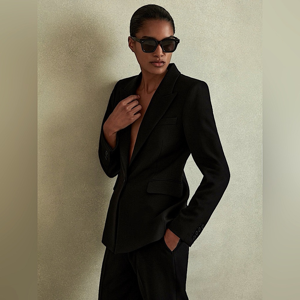REISS Pinstripe (2 Piece) Skirt Suit-Size 4- Midnight Black/Grey Pinstripes